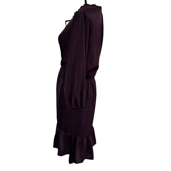 Black Tape SZ X A-Line Dress 3/4 Balloon Sleeves Ruffled Keyhole Neck Purple New - Picture 6 of 9